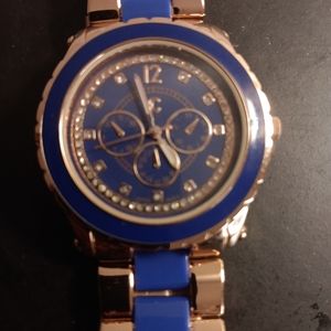 EXQUISITE Chrono Royal Blue & Gold 3 Dial Chainlink Men Watch.